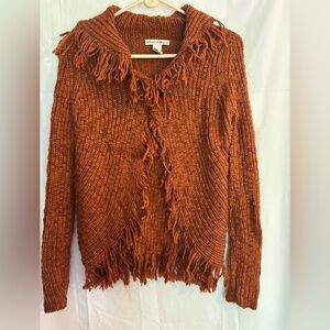 Cozy Fringed Cardigan in Warm Rust